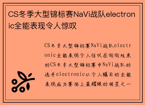 CS冬季大型锦标赛NaVi战队electronic全能表现令人惊叹